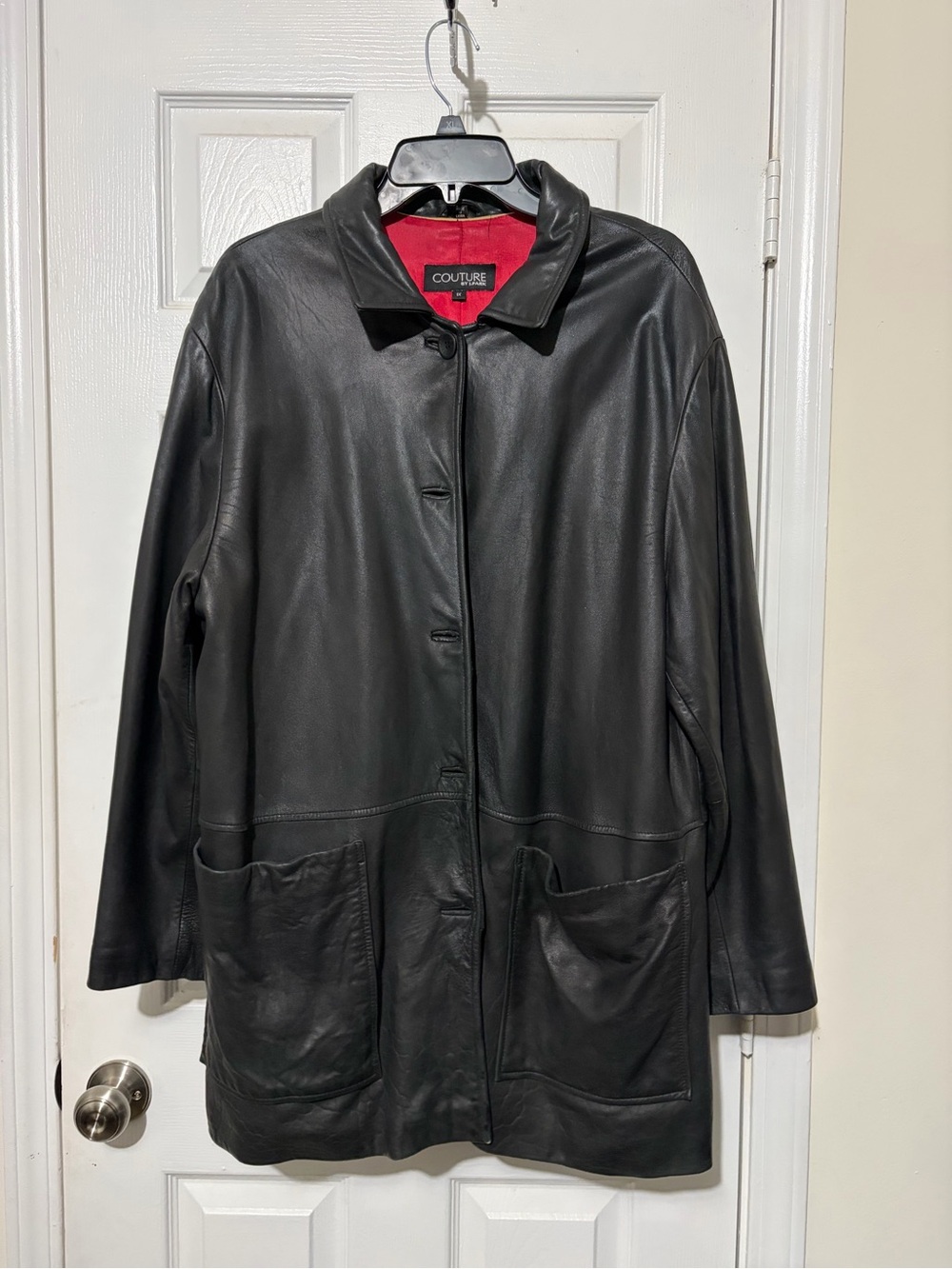 Black Leather Button-Front Jacket